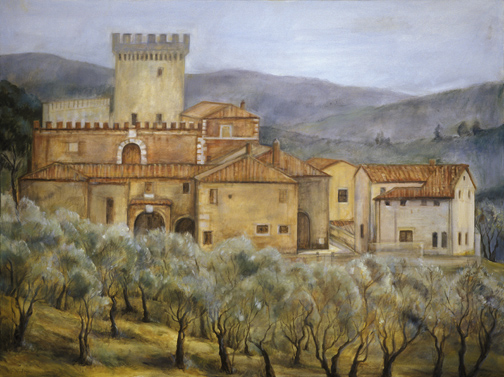 Tuscan Manor House with Olive Groves, 36¨ x 48¨, oil on canvas