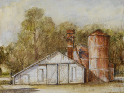 Sonoma Barn With Silos, oil on wood, 18" x 24"