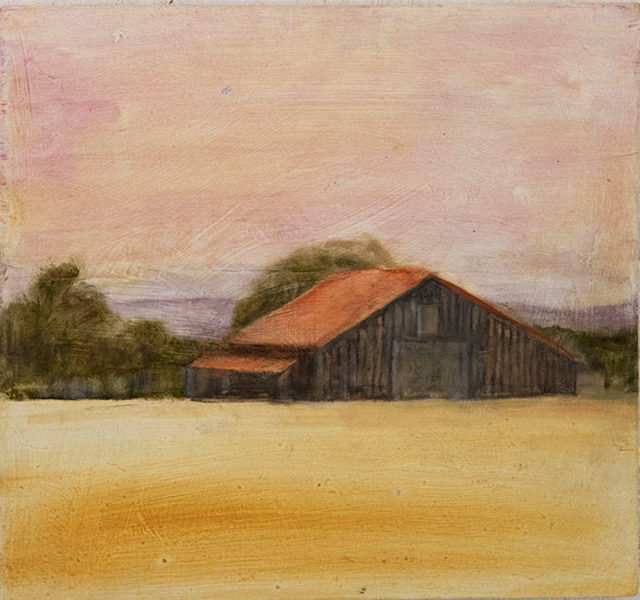 Barn at Dusk - 11 x 12, oil on wood